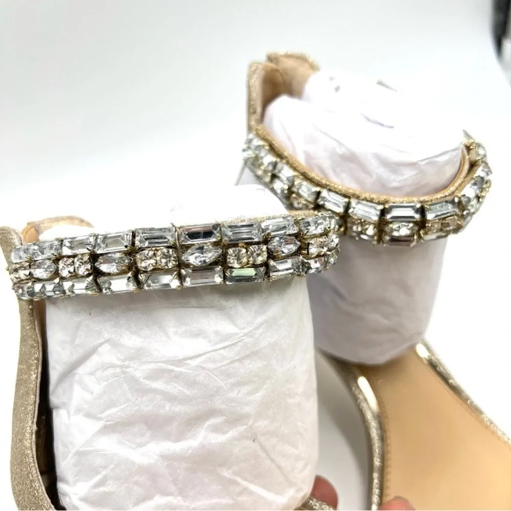Jewel‎ Badgley Mischka Size 8 Katerina Gold Jeweled Dress Sandals Heels Shoes